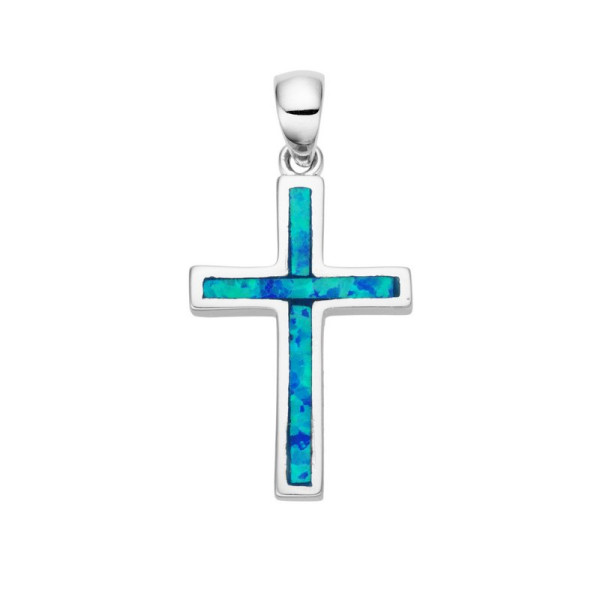 Stříbrný přívěsek křížek OPÁL (1)