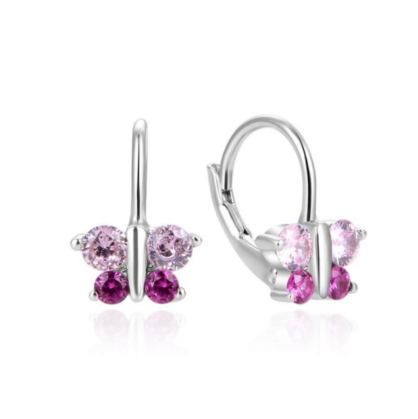 Stříbrné dětské náušnice MOTÝLCI růžová (1)