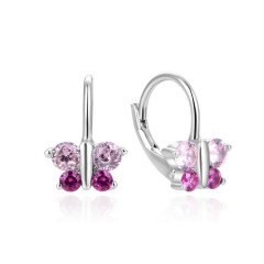 Stříbrné dětské náušnice MOTÝLCI růžová