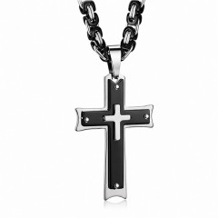 Pánský náhrdelník kříž třívrstvý BLACK&STEEL